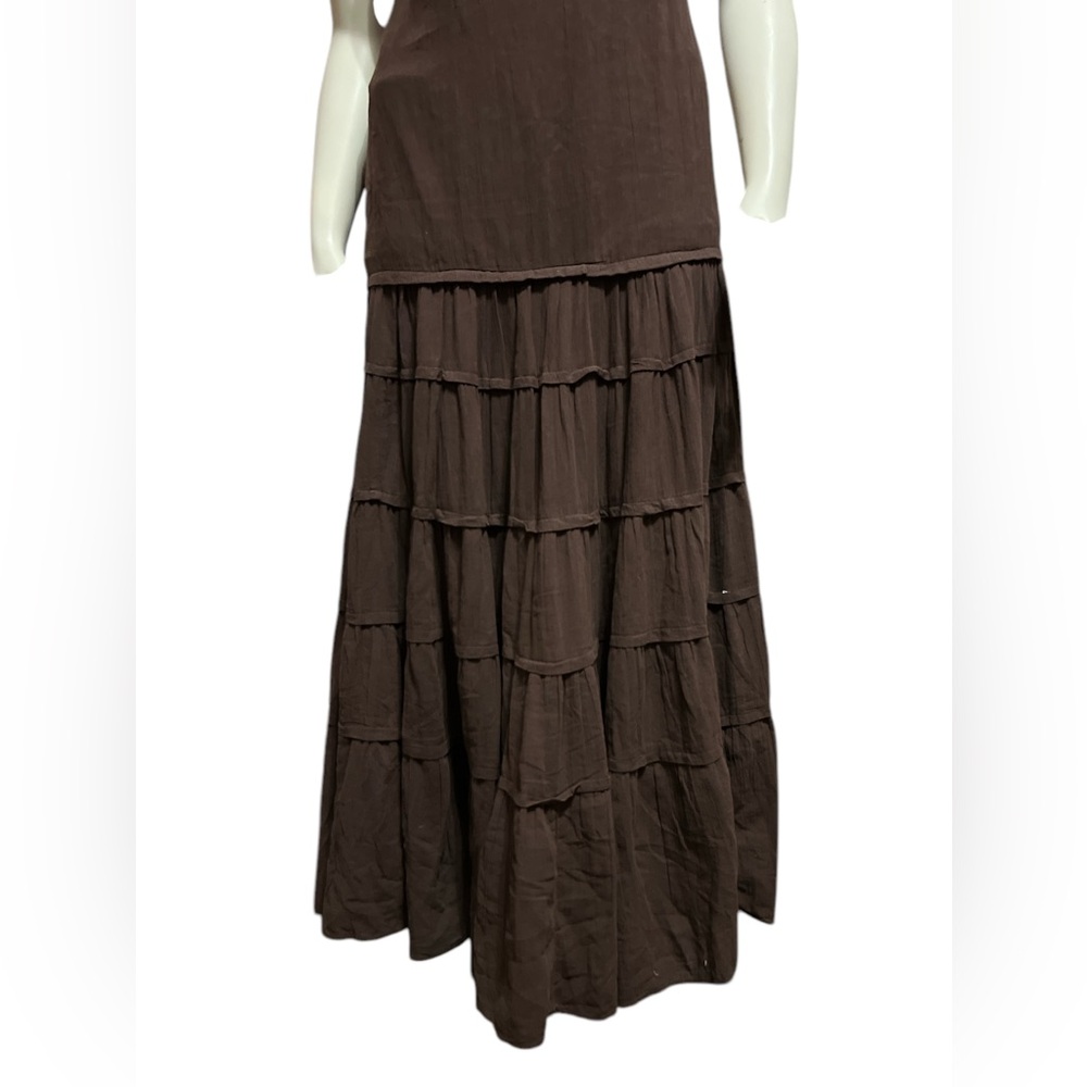 Free People Sz M Brown Dress Somewhere Sunny Drop Waist Maxi Tiered Flowy Boho - Picture 6 of 11